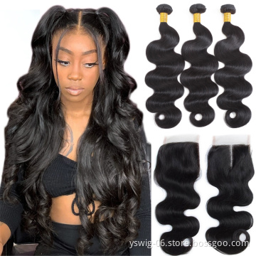 1b# Body Wave Virgin Brazilian Hair Bundles, Women Brazilian Human Hair Weave With Closure, 10a Mink Brazilian Hair Vendor